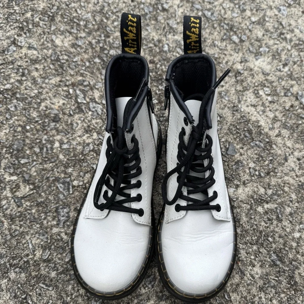 Dr. Martens Zavala Leather Combat Boots Kids' Size 13 White Zip AirWair Casual